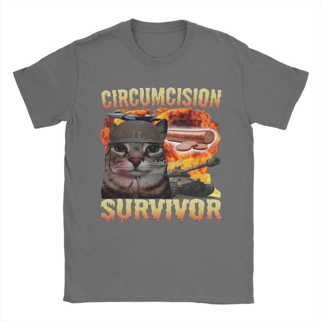 Men Women T Shirt Circumcision Survivor Fun Cat Meme T-Shirts Harajuku  Summer Tee Shirt Y2K Retro 100 Cotton Tops Plus Size 5XL
