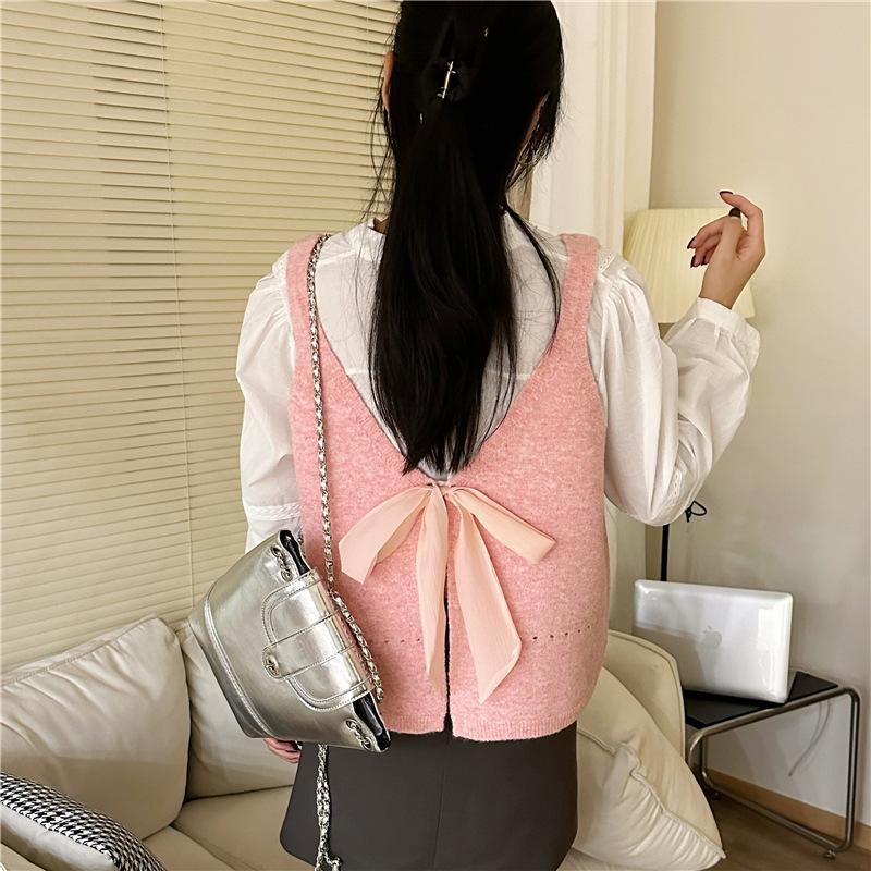 Reversible Bow Tie Sleeveless Knit Vest - Trendy Autumn Layered Look for Women