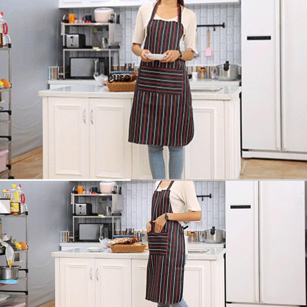 Pufo Simple Kitchen Cooking Apron Black Stripe Universal Size Stain-Resistant Waterproof Easy Clean