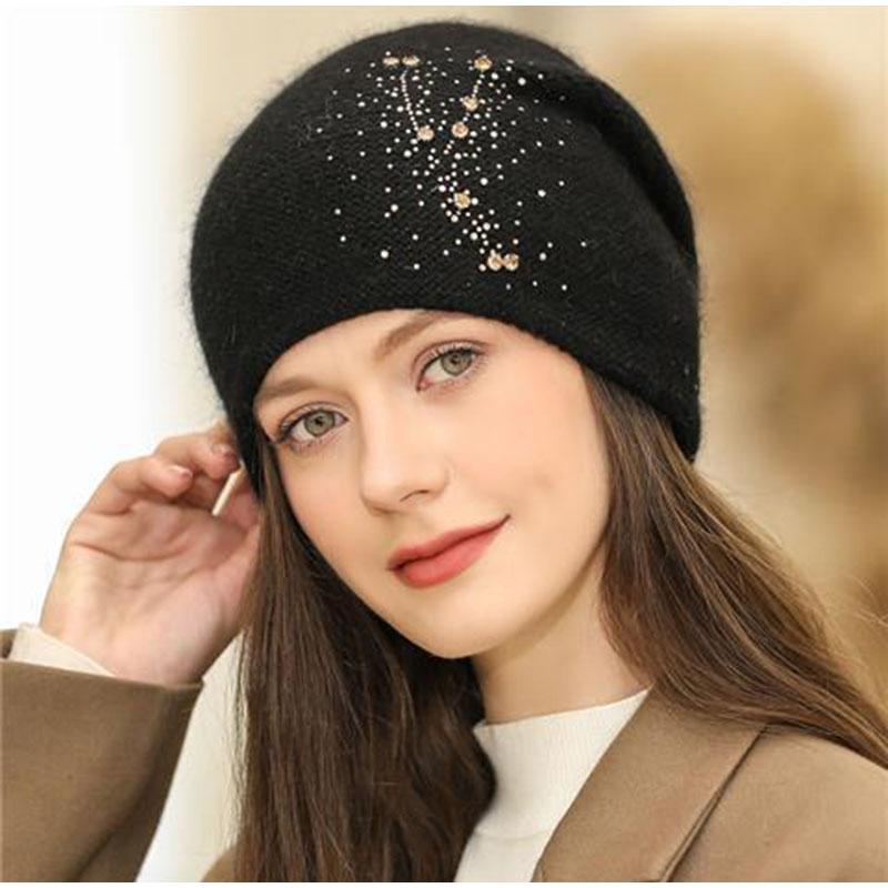 Women Winter Hat Decorate Beanie Hat Rabbit Fur Blend Winter Dandy Cap Female Casual Streetwear Knitted Hat 2025