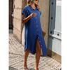 Plus Size Summer Women's Dress Fashion Solid Colour Short Sleeve Dresses Medium Length Shirt Dresses