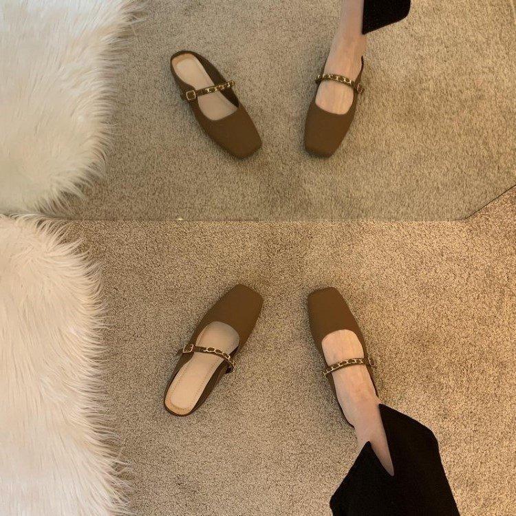 One foot and a half slippers women's 2025 spring new Korean version fashion chain flat bottom outer wear bag head sandals bag head shoes