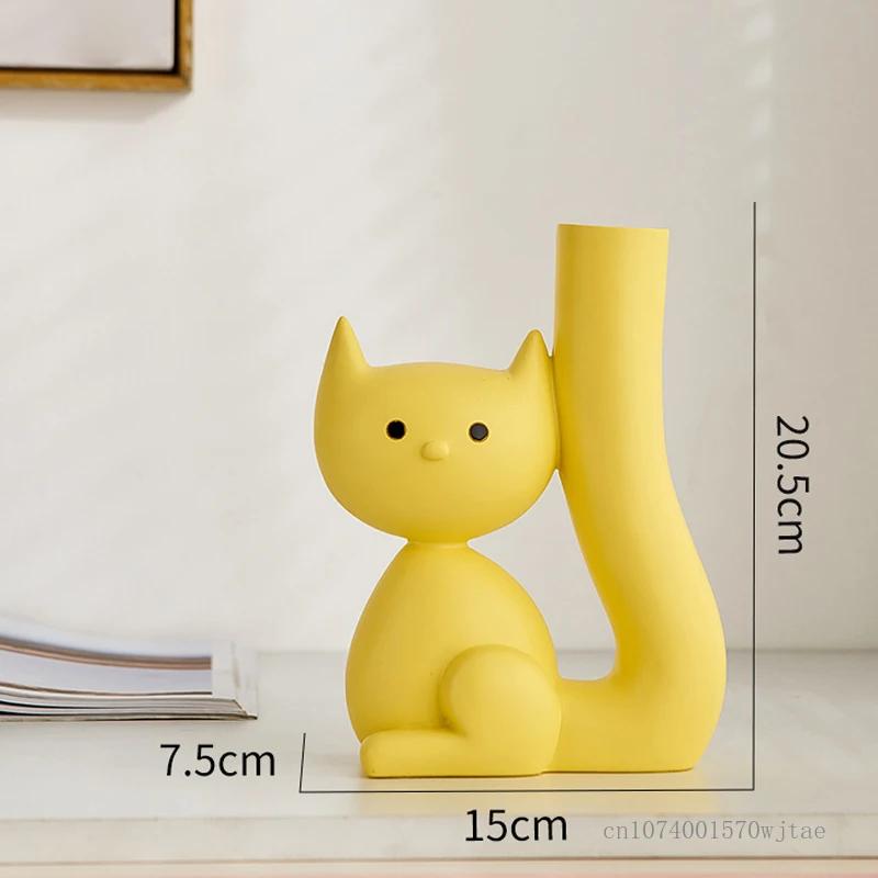 Nordic Resin Cute Cat Shape Vase, Home Dining Table, Bedroom, Living Room, Flower Decorations Accessories, Floral Ornament, 1Pc