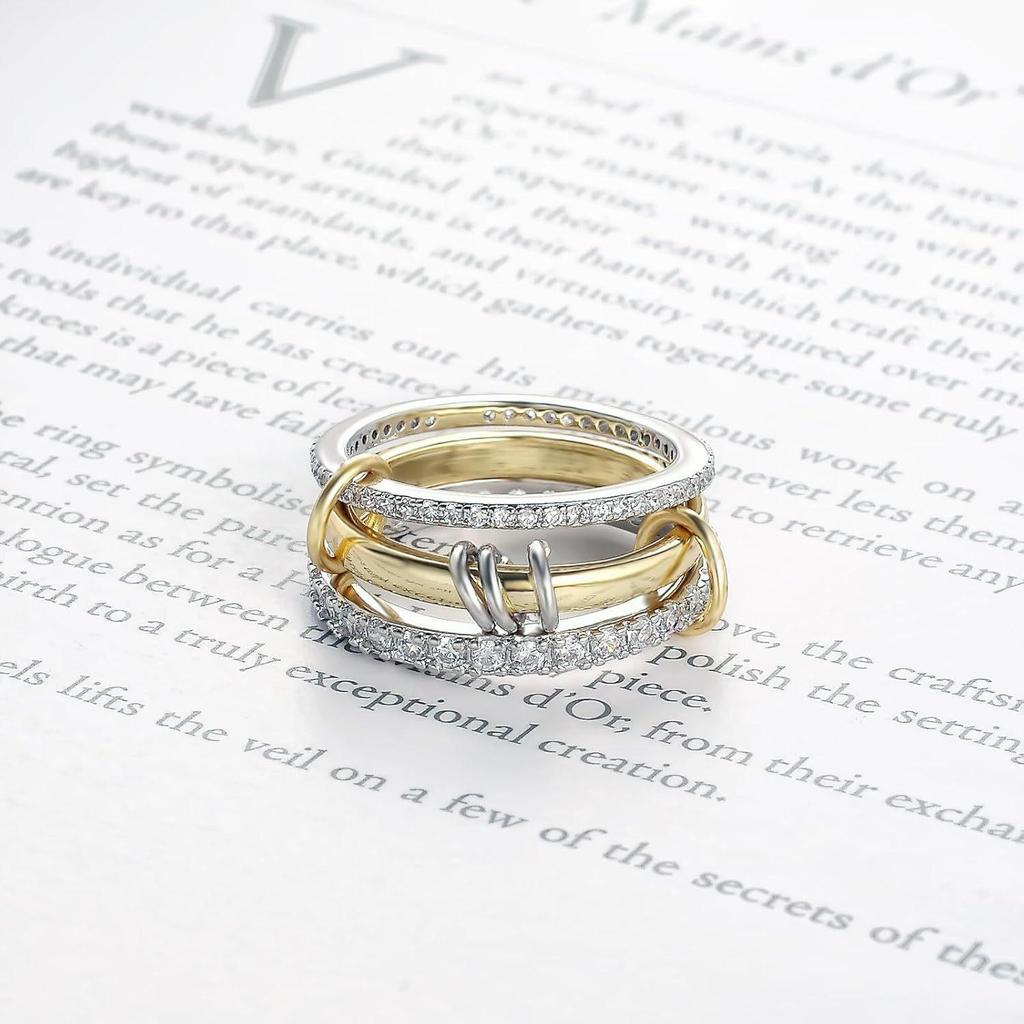 Two-Tone Stainless Steel Zircon Diamond Interlocking Ring