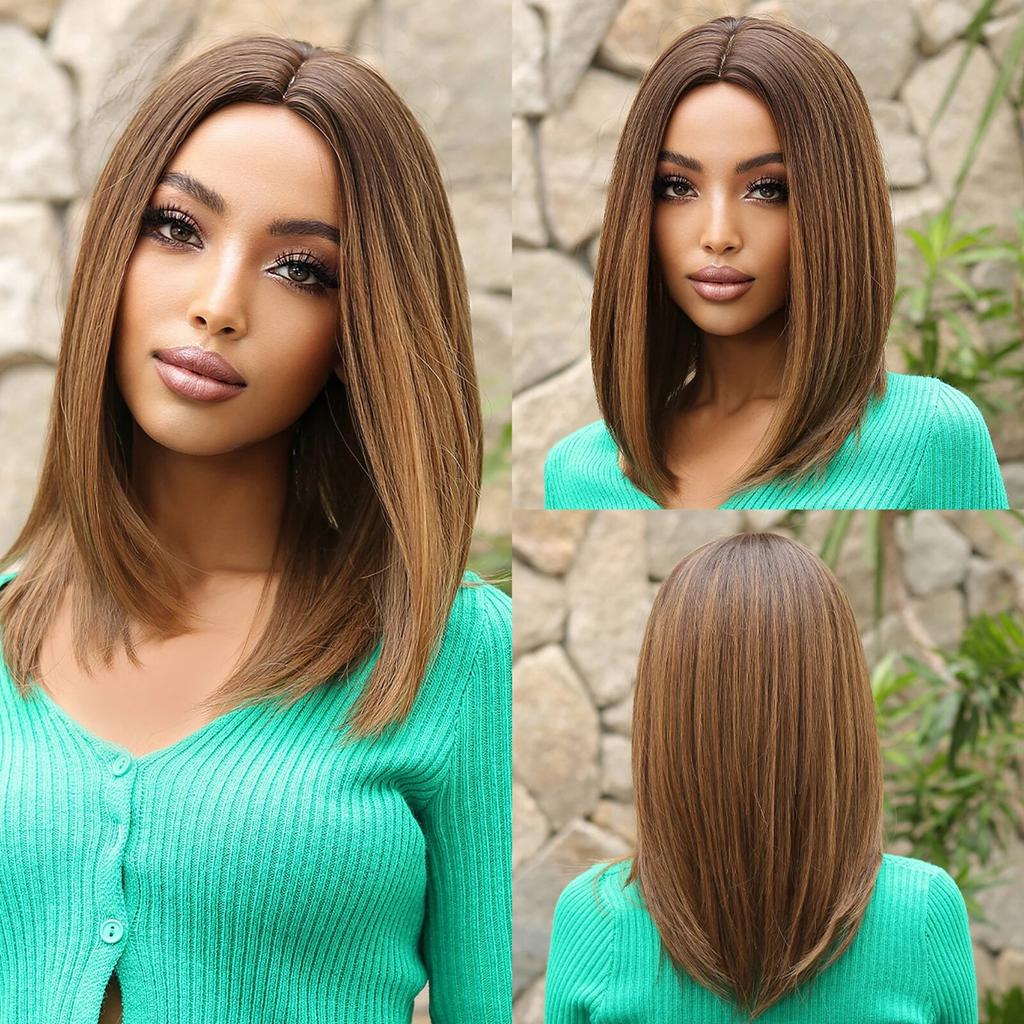 Purple Pink Ombre Black Short Straight Synthetic Wigs with Bangs Bob Wig for Women Daily Cosplay Party Heat Resistant Fake Hairs