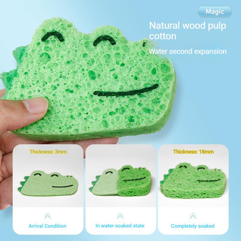 3-Piece Set of Bath Sponges with Random Animal Design Elements, Made from Natural Wood Pulp, Bath Scrubber, Bath Ball, Bath Scrub Towel, Cleaning Su