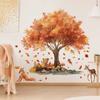 Herfst Aquarel Schilderij van Grote Bomen, Bos en Dieren Muursticker Kinderkamer Slaapkamer Achtergrond Decoratie Sticker