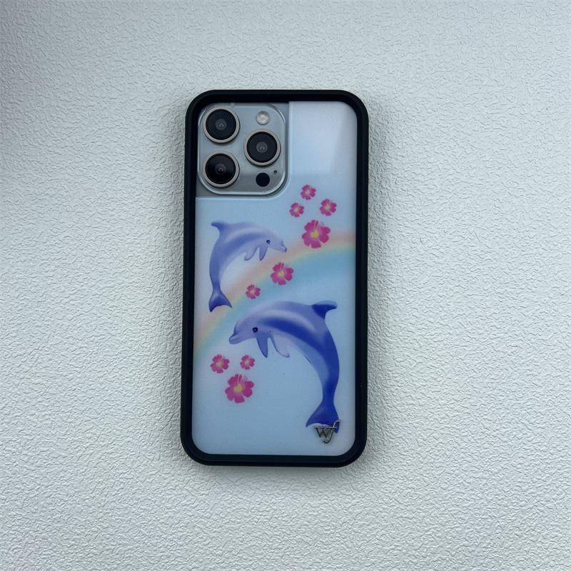 Wildflower ins cute animal phone case for iPhone16promax 15 Pro Max 16 14plus 13 12 17 cartoon Cherry Dolphin swan print bottom