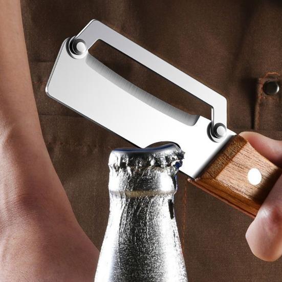 Vegetable Peeler with Wood Handle 3-in-1 Stainless Steel Kitchen Tool Bottle Opener Ergonomic Rust-Proof Portable Camping Food Prep Tool