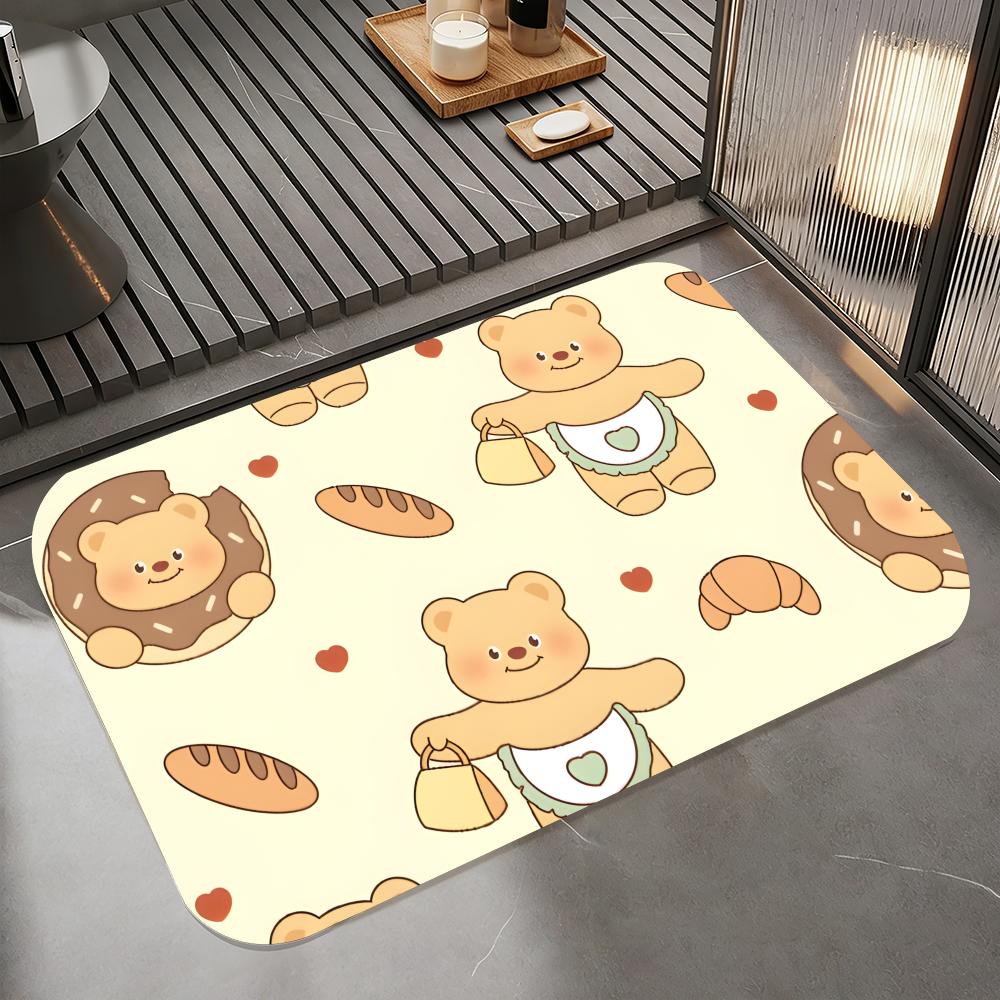 Cartoon-B-butterbear Floor Mat Diatomite Bath Mat, Quick Dry Absorbent Non-Slip Door Mat