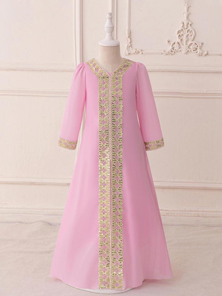 Saudi Arabia Girls' Patchwork Party Dress: Mid-Length Print