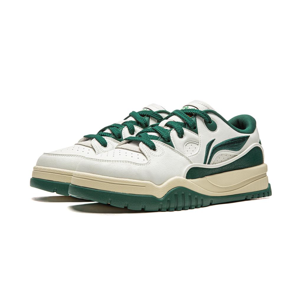 Li Ning Trendy Leap Slip Resistant Cushioning Abrasion Resistant Lightweight Low top Skateboard Shoes Men's White Green AGCW011-3