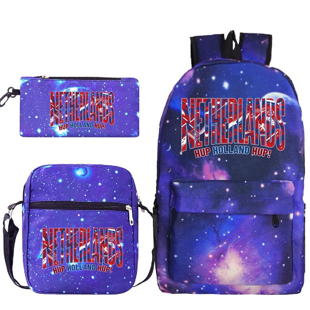 Vintage "Netherlands Hup Holland Hup" 3 In 1 Backpack Shoulder Bag Pencil Case Women Men Student Fashion Football Lover Bagpack