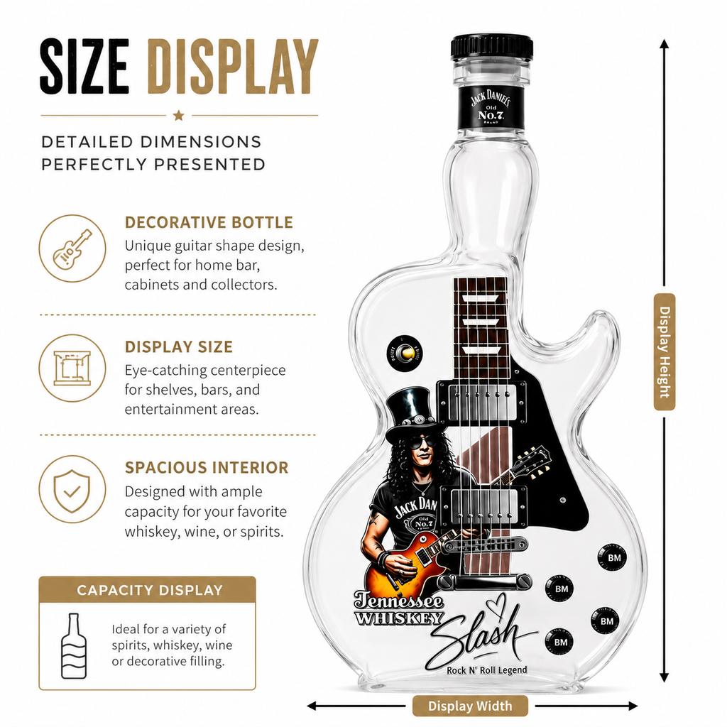 Slash Guitar Shaped Whiskey Decanter, Guns N' Roses Themed Liquor Bottle, Tennessee Whiskey Collectible Barware for Rock Fans