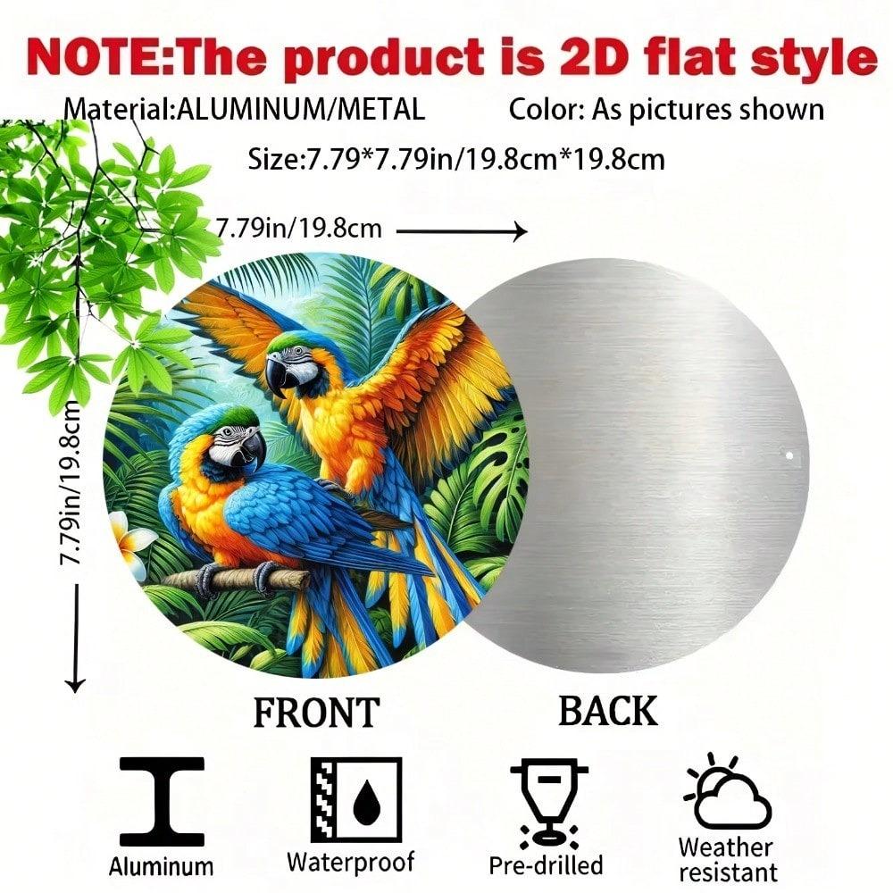 Vintage Metal Wall Art Colorful Parrots Tropical Leaves Aluminum Plaque Home Decor Indoor Outdoor Gift