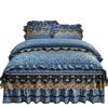 Quilted Velvet Duvet Cover Set Double Bed 220x240 King Size Embroidery Lace Luxury Quilt Cover Solid 2 Pillowcases Soft
