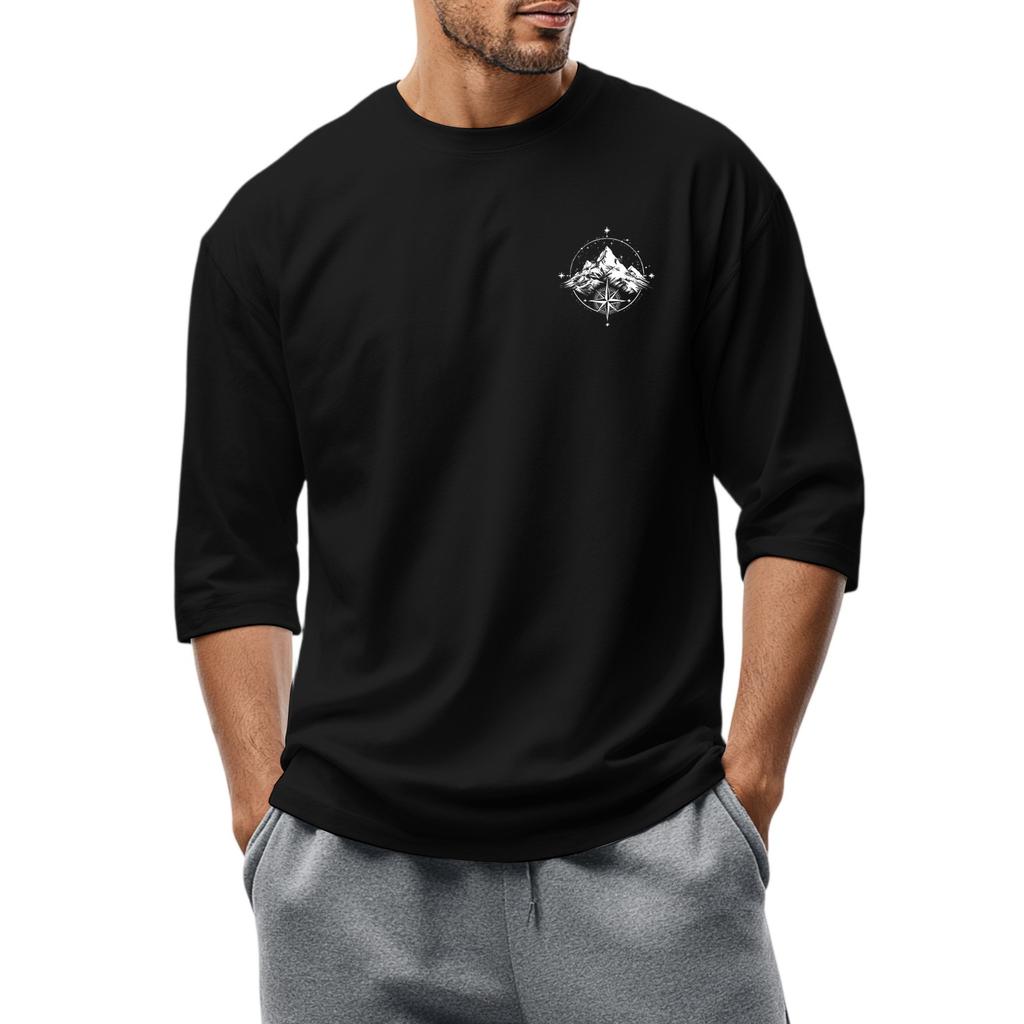 Herren-T-Shirt mit Rundhalsausschnitt, Dreiviertelärmeln, lässiges modisches Oberteil