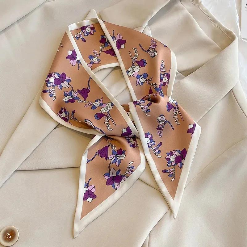 Silk Long Scarf Women Leopard Flamingo Print Luxury Hairband Narrow Scarves Small Neckerchief Summer Headband Ribbons Female