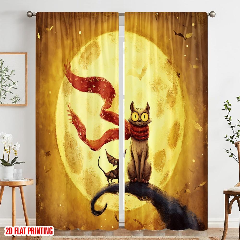 2 Stück, 2D-Flachdruck Vorhänge Rollos Halloween Geist (20) Polyester (ohne Stange) Heimdeko für Schlafzimmer, Wohnzimmer,
