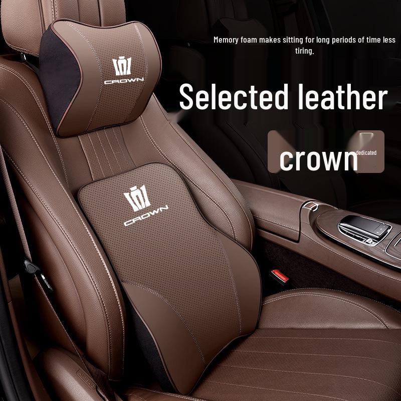 Genuine Leather Headrest & Lumbar Support for Toyota Crown Land Cruiser - Comfortable Neck Support & Decorative Accessory