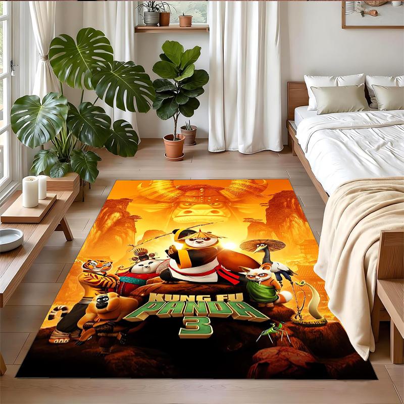 Anti‑Slip Crystal Velvet Floor Rug, Kung Fu Panda Design Carpet for Indoor Living Bedroom Home Decoration