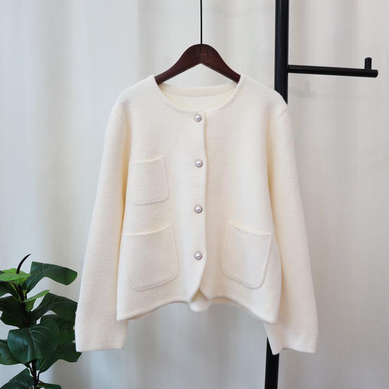 Crew neck knitted double-sided cardigan autumn and winter new loose temperament sweater jacket women