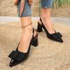 2026 Summer  Style Square Heel Women's High Heels Sexy Pointed Toe Casual Platform Shoes Fashionable Bow Mary Jane Sandals
