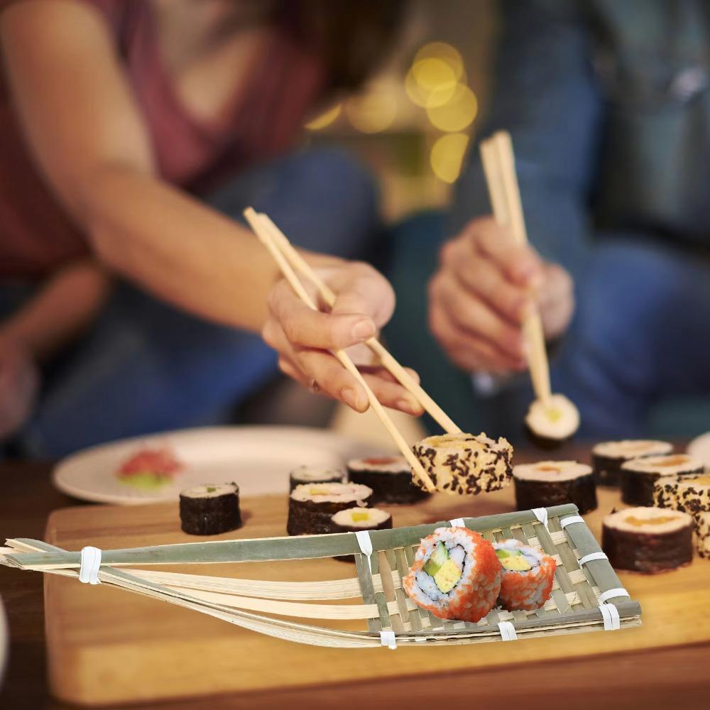 2Pcs Reusable Woven Serving Tray Bamboo Sashimi Tray Simple Refrigeration Plate  Kitchen