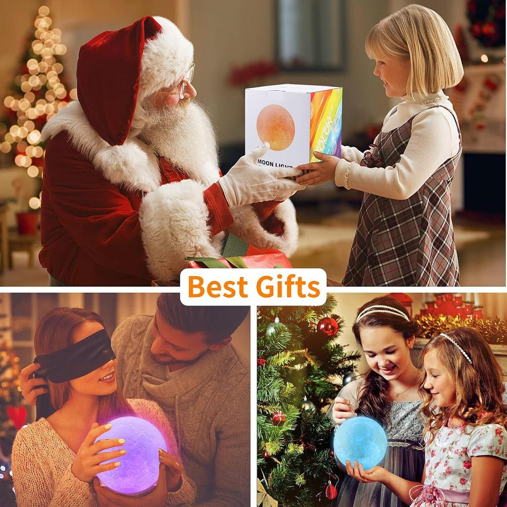 Moon Lamp, 16 Colors Moon Night Light with Stand & Remote &Touch Control and USB Rechargeable Decorative Light Up Moon Lamp for Baby Kids Lover