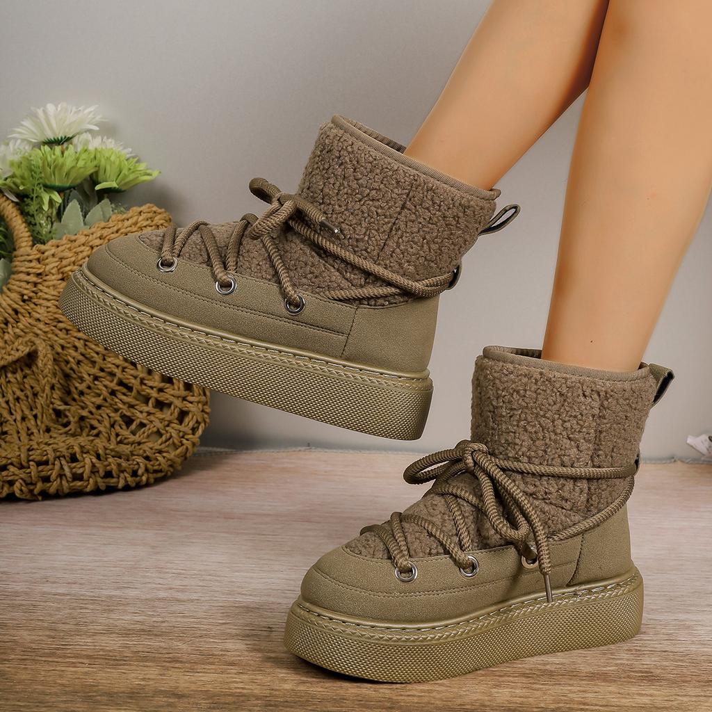 Women's Ankle Boots Winter Platform Snow Boots  Fur Flats Casual Shoes Designer Lace Up Plush Sneaker Non-Slip Botas Mujer