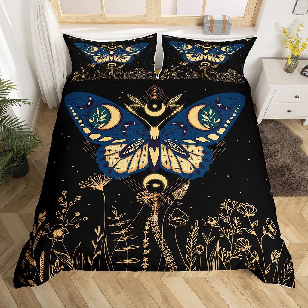 Fantasy Blomma Fjäril Påslakanset För Vuxna,Tonåringar,Lyxigt 3D-Tryckt Färgglada Fjärilar Och Ros Polyester Sängkläder Set
