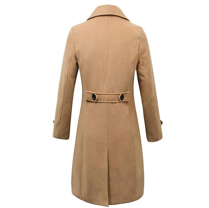 Men's Fashion Solid Color Woolen Coat Korean Version Double Breasted Mid Length Woolen Windbreaker Jacket