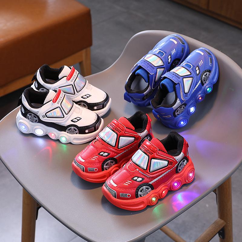 Autumn 2025 Kids' Light-Up Velcro Sneakers - Non-Slip Cartoon Design for Boys & Girls