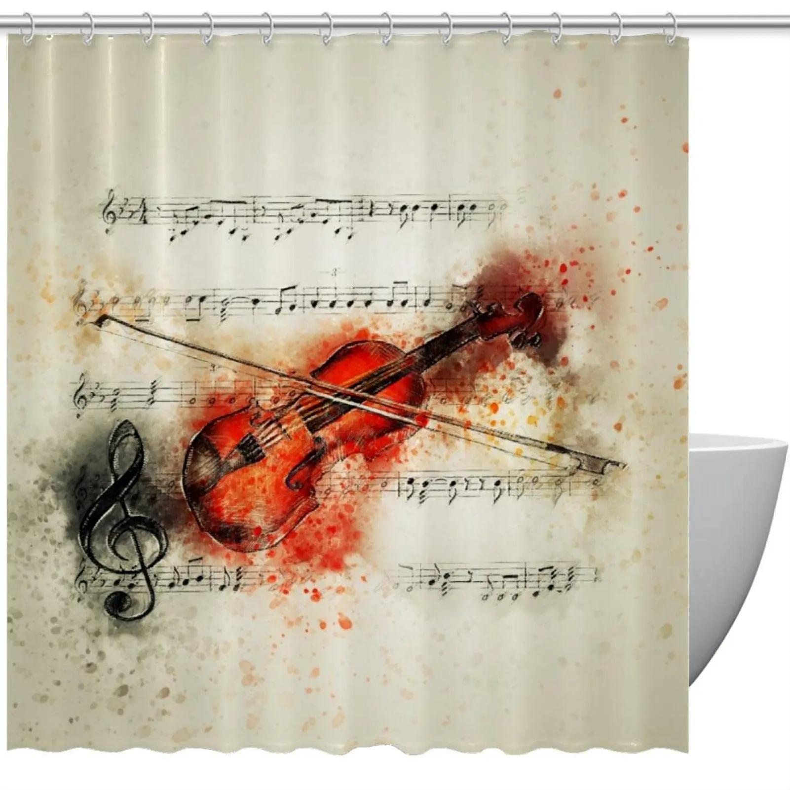 

Violin Musical Instrument Printed Shower Curtain Music Lover Shower Curtain Bathroom Decor Waterproof Polyester Fabric Screen W60H190(CM)-1 Pcs