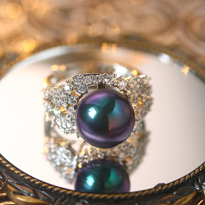 Grace Colorful Pearl Wedding Open Rings Women Shiny CZ Romantic Marriage Silver Party Ring Fashion Accessories