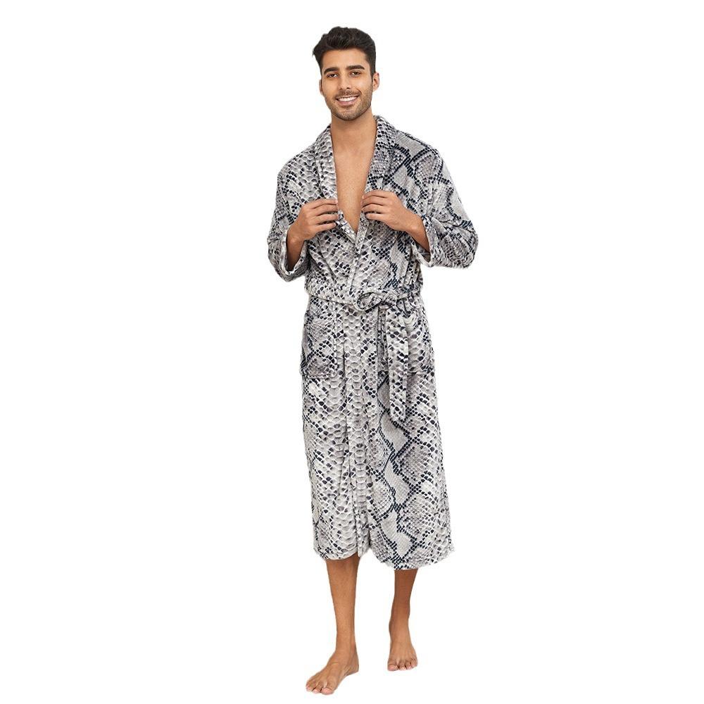 Men's Shawl Collar Robes Full Length Fleece Plush Bathrobes Soft Spa House Coat with Pockets Fluffy Spa Robes Unisex Winter Cozy Warm Spa Long Robe