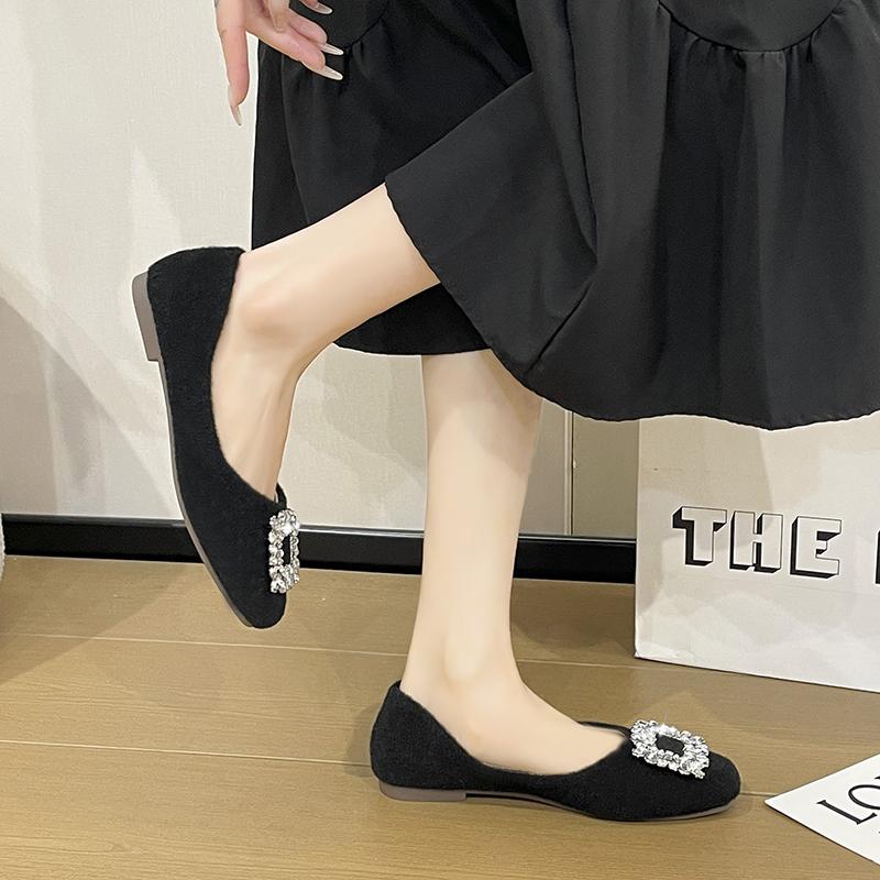 Aphixta Elegant Crystal Buckle Upper Women Flats Shoes Shallow Slip On Loafers Woman Red Sweet Shoes Soft Sole Ladies Shoes