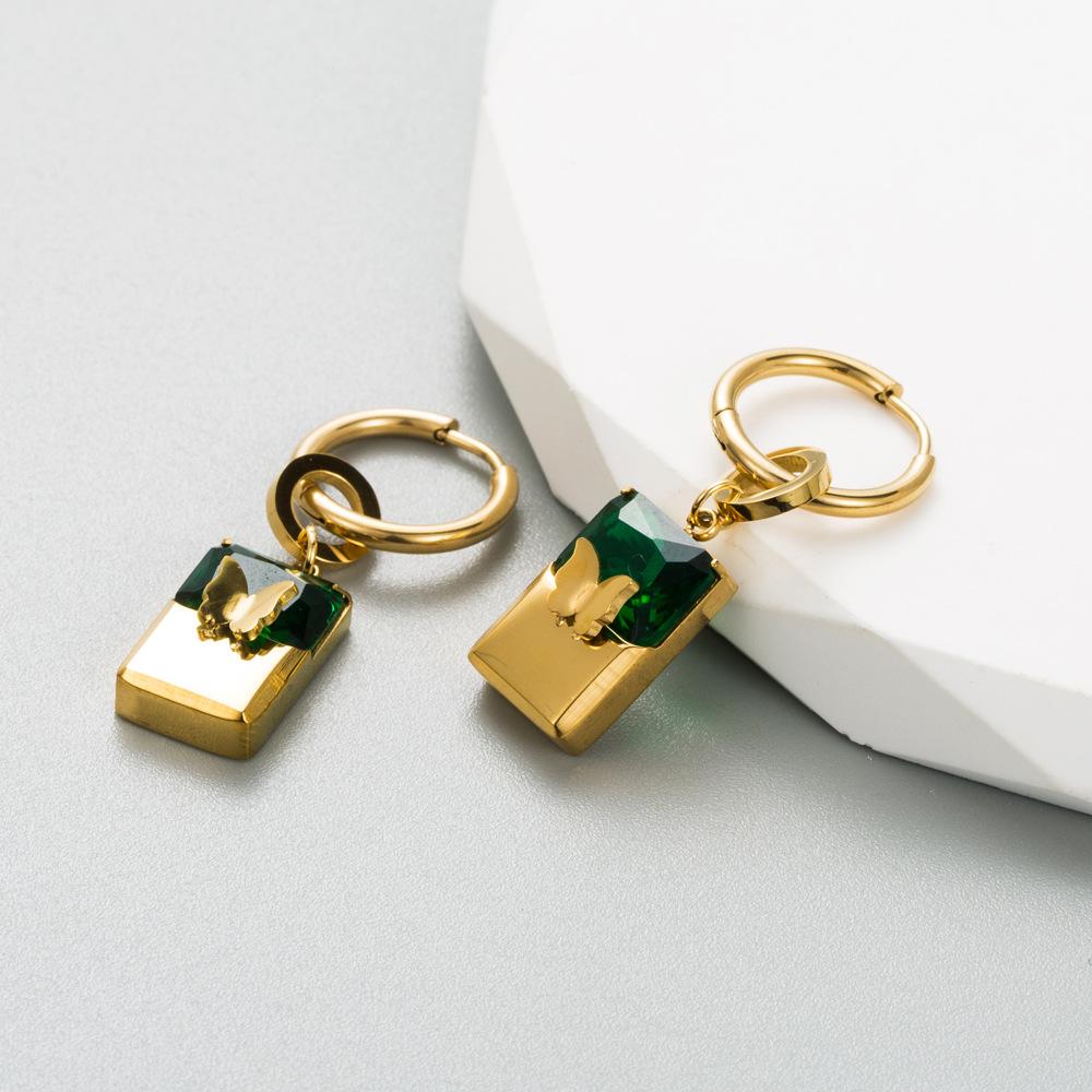 Women's Vintage Earrings Creative Concentric Lock Earrings Titanium Steel Inlaid Color Zircon Earrings