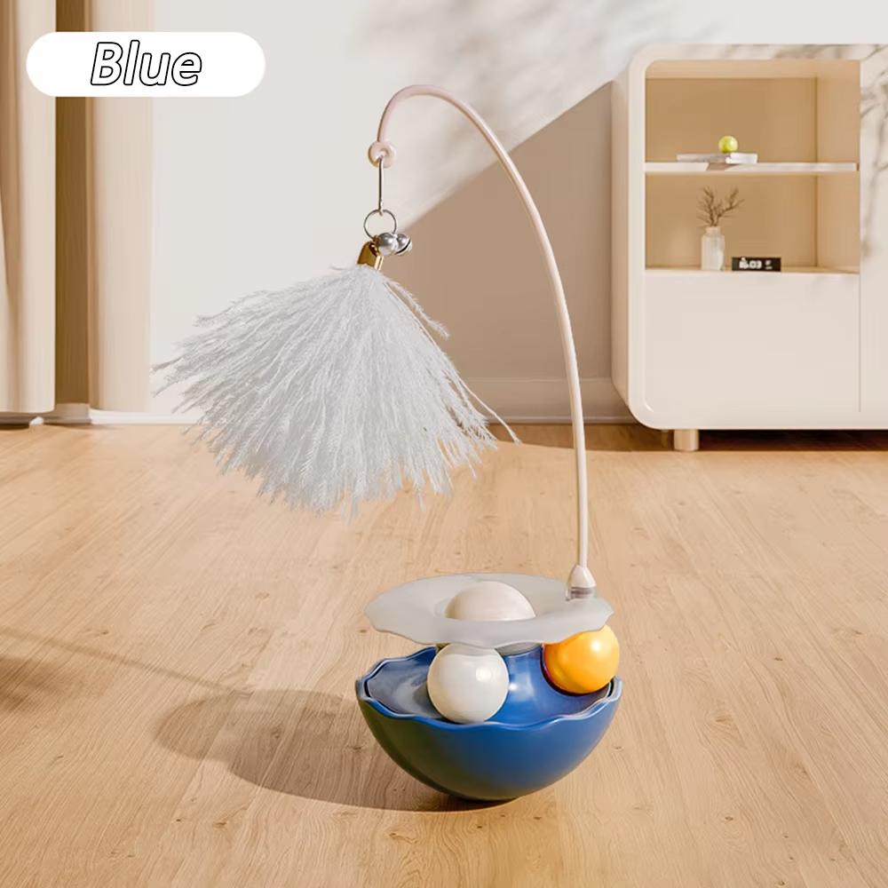 Interactive Cat Tumbler Toy ABS Base with Feather Rolling Ball Pet Toy Reduce Boredom Destructive Behavior Pouch Egg Tumbler Toy