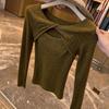 French Style Knitted Twist Cut-out Long Sleeve Pullover