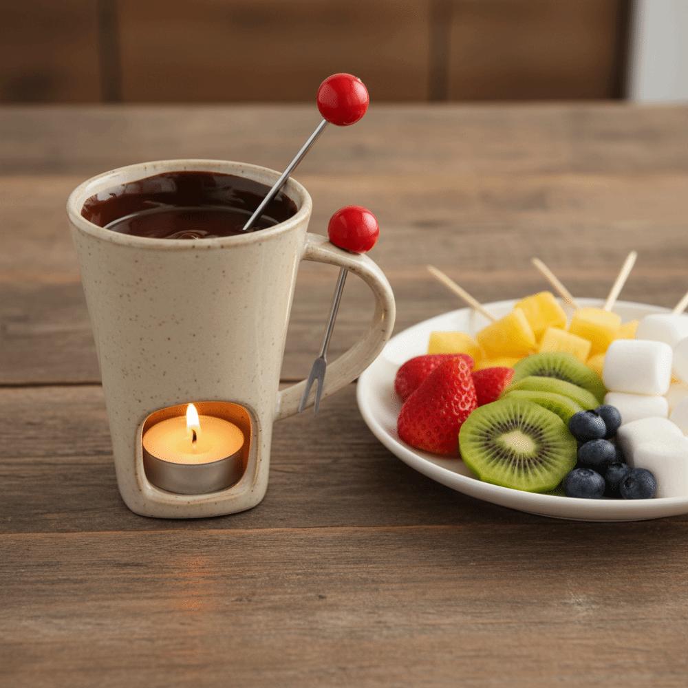 with Fork Tea Light Chocolate Melting Cup Ceramic Butter Warmer Pot Cheese Melting Pot Party