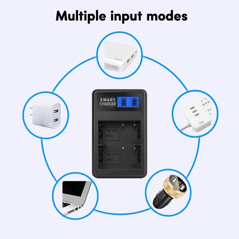 Convenient and Portable BP511 LCD Double Slot Charger Camera Battery Charger for 10D,20D,30D,40D,50D,D60,MV630i Battery