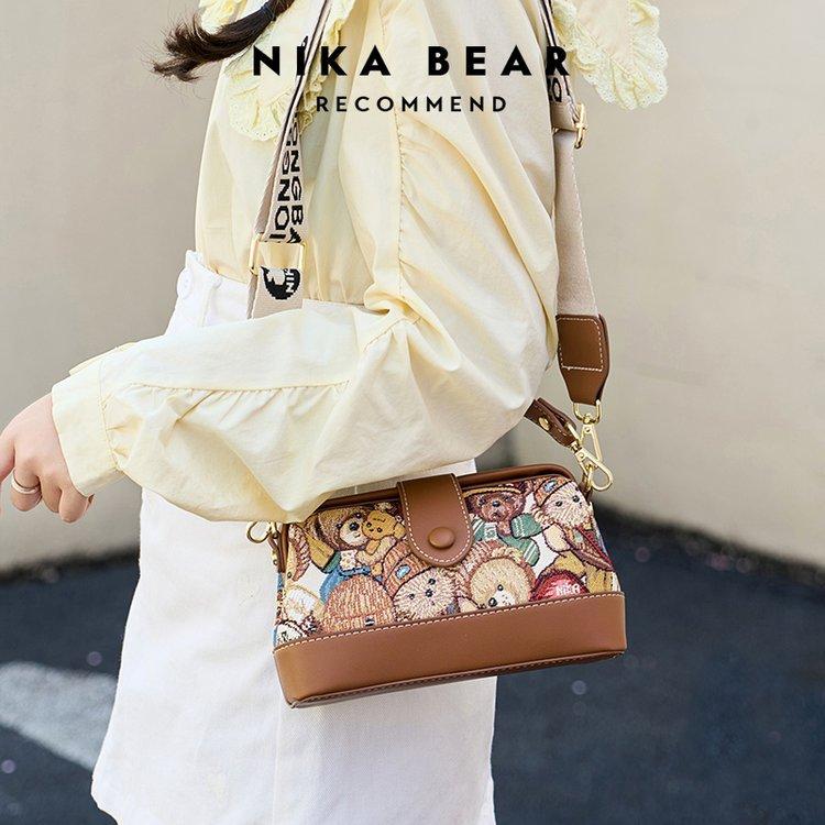 Nieuwe tas met geborduurde beer, modieuze tas voor mobiele telefoon en kleingeld