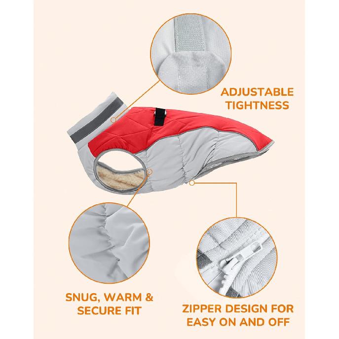 Dog Coat for Medium Dogs, Adjustable Dog Jackets for Cold Weather, Reflective Winter Coat with Built-in Harness, Snowsuit Fits Dogs 14-25 lbs and Up,