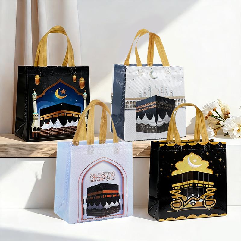 4-12Pcs Ramadan Umrah Gift Bag Nonwoven Cookie Candy Packaging Bag Box 2026 Eid Mubarak Muslim Islamic Festival Party Supplies