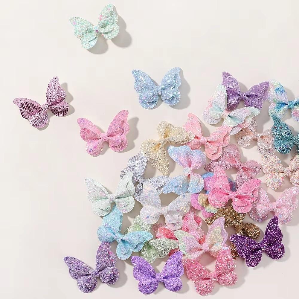 4Pcs Double Butterfly Design Butterfly Hair Clip Colorful Glitter Ribbons Bow Hairpins Women