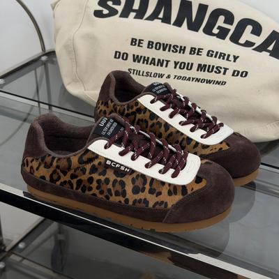 Autumn and Winter New Trend Leopard Print Horse Hair Shoes Women's Leather Soft-soled Shoes Fashion Sports and Leisure Shoes
