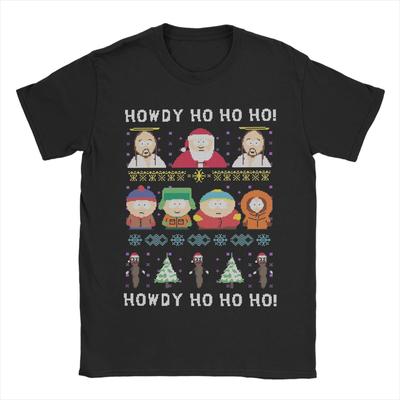 Howdy Ho Ho Ho South-Park Christmas Men T Shirts  Vintage Tee Shirt Short Sleeve Round Neck T-Shirts Pure Cotton Party Clothing