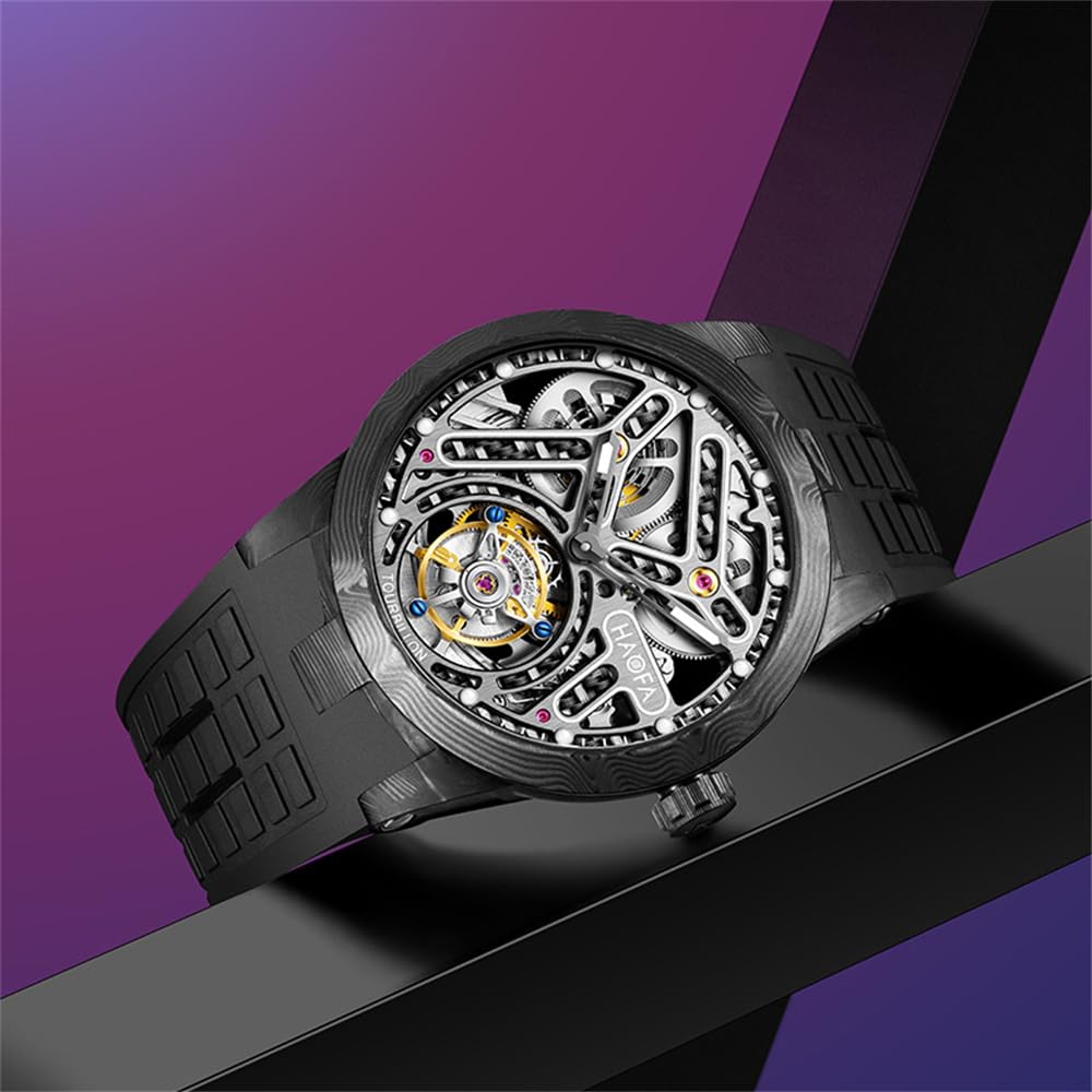 Hodinky HAOFA Tourbillon Mechanické Automatické Natahování Pouzdro z Uhlíkových Vláken Dutý Ciferník Stylové Luxusní Safírové Sklo Populární Vodotěsné Dárek Pánské Pánské