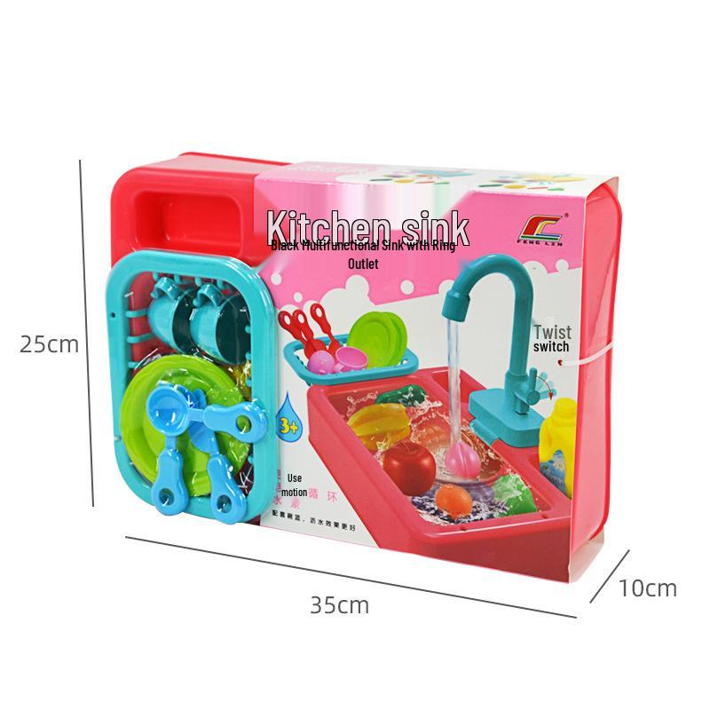 Kids' Automatic Dishwashing Sink Toy with Circulating Water for Play Kitchen